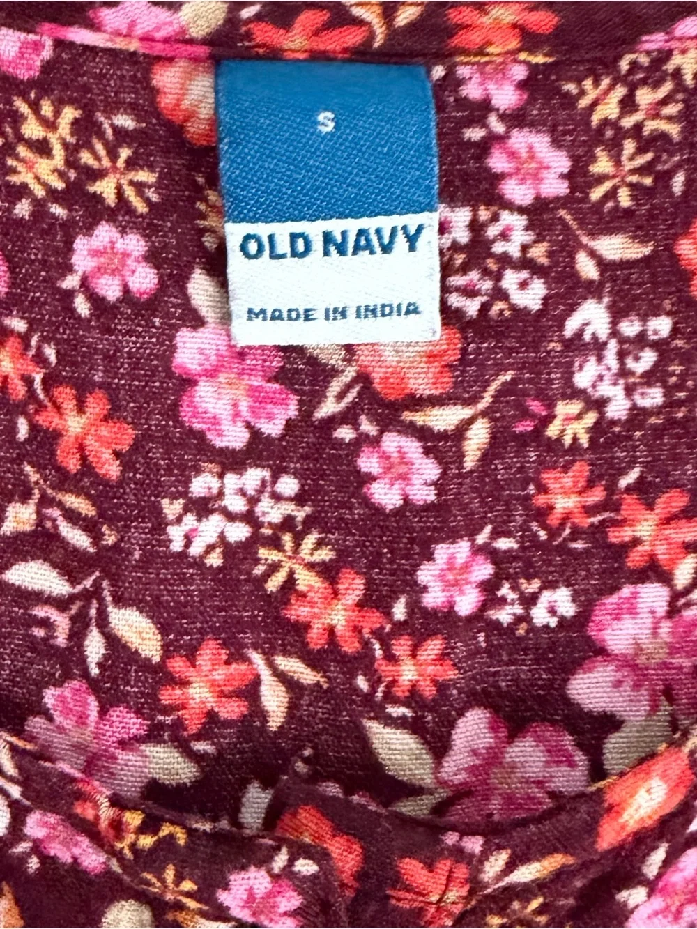 Old Navy Burgundy and Pink Floral Puff-Sleeve Maxi Dress Cottagecore Size Small - Picture 6 of 7